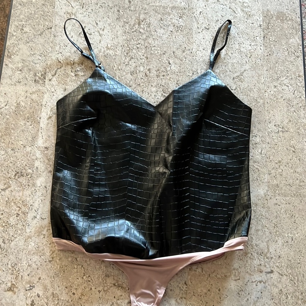 Amanda Uprichard Faux Croc Blouson Bodysuit